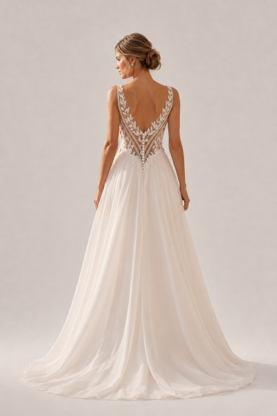 A-Linien-Brautkleid mit Blätterspitze und fließendem Rock